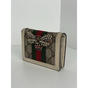 Gucci White Canvas Leather Queen Margaret Bifold Women's Wallet